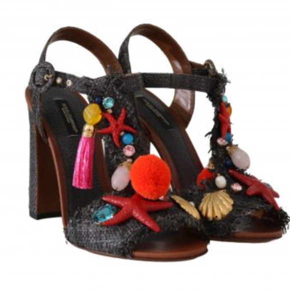 DOLCE & GABBANA Gray Straw MARINA Sea Star Sandals (Size US5/EU35) - Picture 1 of 2